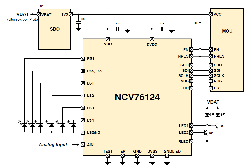 NCV76124: Rain and Light Sensor Interface with SPI
